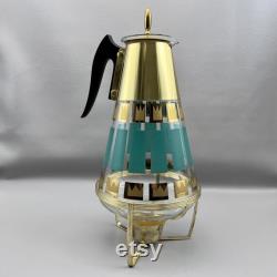 Vtg Fred Press Carafe Coffee Mid-Century Modern MCM with Warmer Corning Turquoise Modern