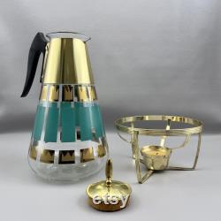 Vtg Fred Press Carafe Coffee Mid-Century Modern MCM with Warmer Corning Turquoise Modern