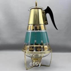 Vtg Fred Press Carafe Coffee Mid-Century Modern MCM with Warmer Turquoise Gold Modern Corning