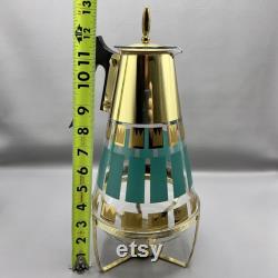 Vtg Fred Press Carafe Coffee Mid-Century Modern MCM with Warmer Turquoise Gold Modern Corning
