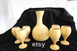 Vtg The Pottery Steak Restaurant Hawaii Ceramic Yellow 7 Piece Set One Carafe Six Goblets One Of A Kind