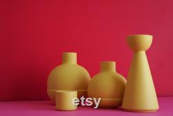 Yellow Carafe with Two Cups Half-Moon Glazed Mexican Contemporary Ceramics