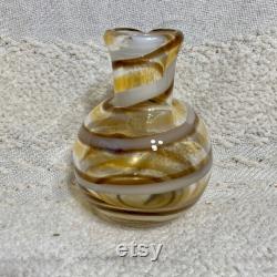 Yellow brown and white spiral hand blown art glass water or juice pitcher wine carafe with no handle