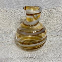 Yellow brown and white spiral hand blown art glass water or juice pitcher wine carafe with no handle