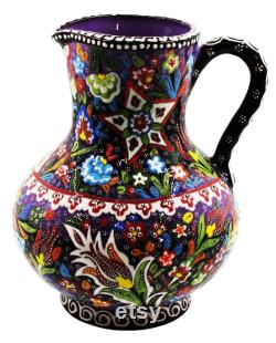 ceramic blue jug,beach decor, handmade, antique farm decor, gift for her, islamic art, bohemian decor, raku vase, large vase, fukagava vase
