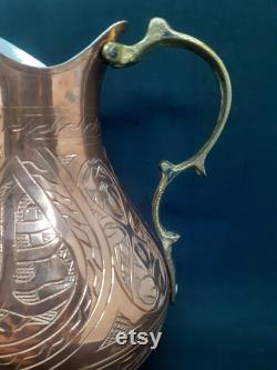 copper carafe,hammered copper,kitchen decor,milk carafe,wine carafe,hanmade,handcrafted,vintage,antique copper,gift for mother,rose gold