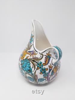 handpainted art ceramic balloon carafe, jug, pitcher, vase, handmade with flower pattern carafe, decorative, art carafe