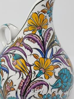 handpainted art ceramic balloon carafe, jug, pitcher, vase, handmade with flower pattern carafe, decorative, art carafe