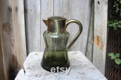 large Art Deco carafe glass jug cold duck 2 l jug green glass metal fitting 30s