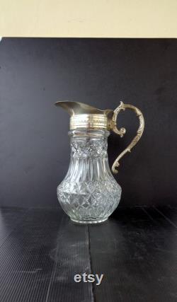 vintage carafe for wine or water in heavy crystal and silver plated height 28 cm capacity 1400 ml weight 1581 grams